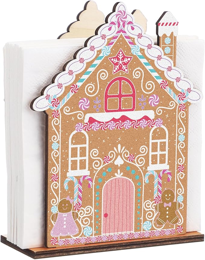 Namalu Christmas Napkin Holder for Tables Gingerbread House Napkin Holder Wooden Xmas Cute Cocktail Tissue Dispenser Wood Farmhouse Modern Tissue Dispenser for Storage