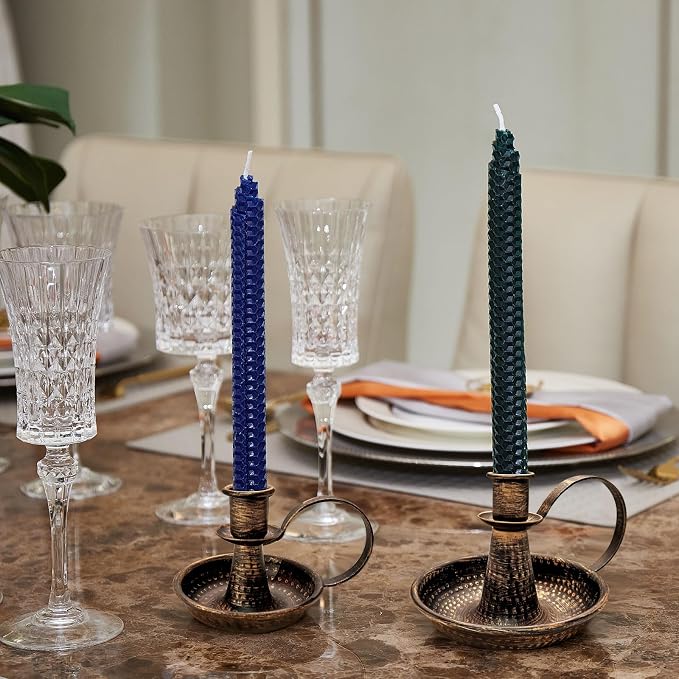 Gold Brass Vintage Candlestick Holders, with Handle, Taper Candle Holder for Candlesticks, for Fireplace Party, Dining, Home, Wedding Decor,Fits 3/4 inch Thick Candle&Led Candles（Set of 2pcs）