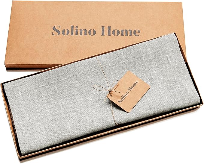 Solino Home Linen Table Runner 48 Inches - 100% Pure Linen Oyster Grey Table Runner 14 x 48 Inch Ideal for Dresser and Coffee Tables - Spring, Summer - Athena