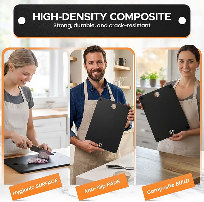 Earth's Dreams Composite Wood Cutting Board Set of 3 – Dishwasher Safe, Non-Toxic Cutting Boards for Kitchen – Extra Large, Large & Small Non-Slip Wood Charcuterie & Chopping Boards (Black)