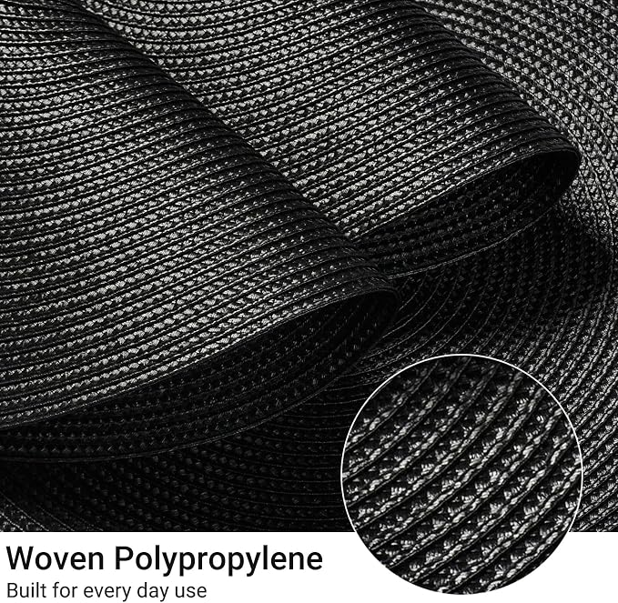 FunWheat Round Braided Placemats Set of 6 Place Mats for Dining Table Woven Washable Non-Slip Table Mats 15 Inch (Black, 6pcs)