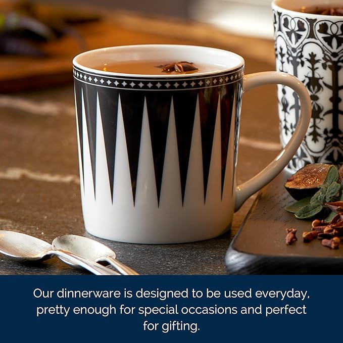 Caskata Elegant Black Oversized Mugs Set of 4 | High-Design Premium Lead-Free Porcelain Mug Set for Entertaining or Everyday | Unique Party Mugs for Wedding or Birthdays | 14 oz