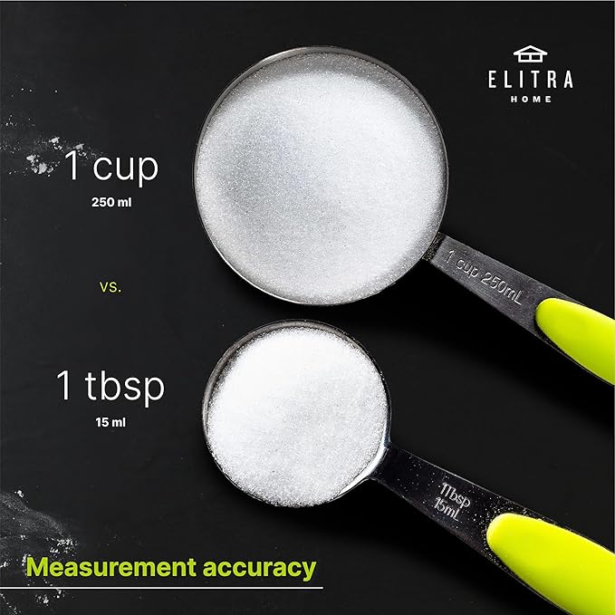 Elitra Home Complete Measuring Set, 13-Pack Stainless Steel Cups, Spoons, Plastic Measuring Pitchers with Spout - Engraved Measurements, Non-Slip Handles - Cooking & Baking Essentials