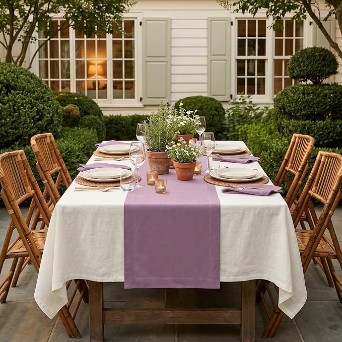Solino Home Linen Table Runner 90 Inches Long - 100% Pure Linen Mulberry Dining Table Runner 14 x 90 Inch for Spring, Summer - Fete
