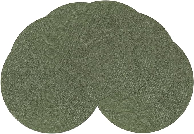 SHACOS Round Placemats Set of 6 Washable 15 inch Round Table Mats Cotton Polyester Woven Braided Place Mats for Dining Table (Olive Green, 6)