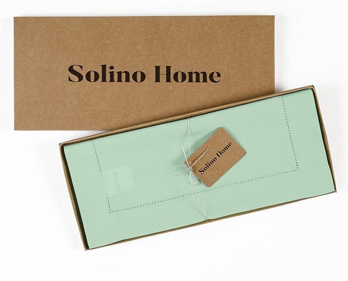 Solino Home Table Runner 108 Inches Long - Cotton Linen Hemstitch Aqua Table Runner 14 x 108 Inch for Spring, Summer