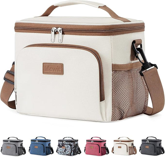 Lifewit Reusable Insulated Lunch Bag, Portable Cooler Freezable Soft Lunchbox Leakproof with Adjustable Shoulder Strap for Men Women Adult for Work Picnic or Travel, 9L 12 Can, Cream