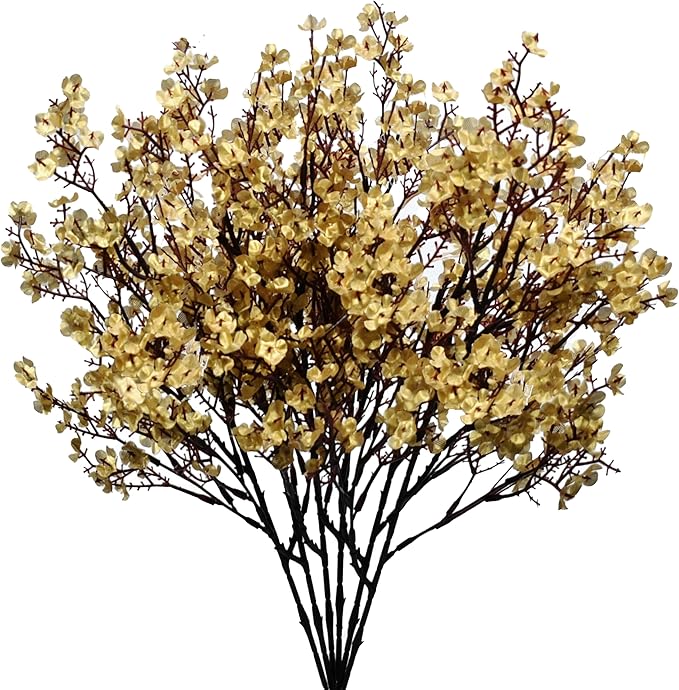 Mandy's Gold Artificial Baby’s Breath Flowers 6 Bundles Silk Gypsophila, 18.5 Inch European Style Modern Home Decor Centerpiece, Neutral Wedding Flower Arrangements