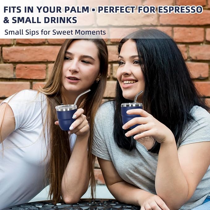CHLJAR 4oz Stackable Cup, Vacuum Insulated Espresso Cup Set of 2, Espresso Shot Glass for Coffee, Double Wall Stainless Steel Mini Tumbler Shot Glasses with Straw and Lid