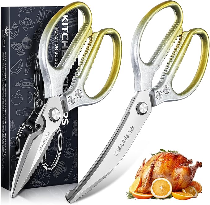 TIJERAS Kitchen Scissors Set Gold - Stainless Steel Kitchen Shears, Sharp Meat Scissors, Heavy Duty Poultry Shears, Japanese Cooking Scissor for Food, Chicken, and Turkey, Gifts for Women Men