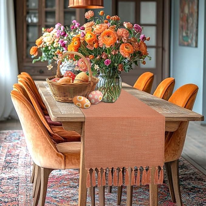 yuboo Burnt Orange Table Runner 72 Inches - Terracotta Boho Runner for Wedding, Spring Dining Table, Valentine's Day Party, Rust Farmhouse Decor for Dresser