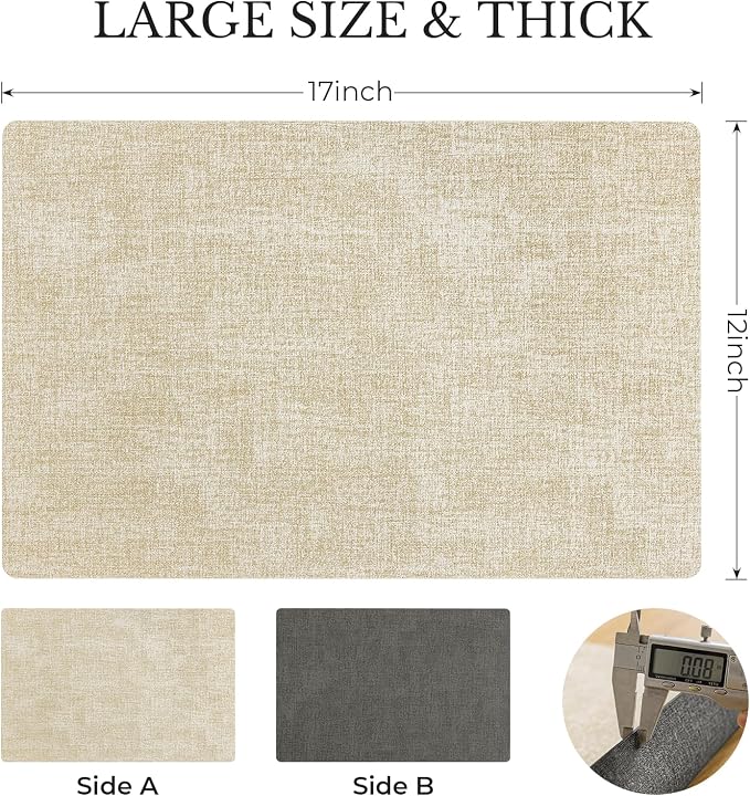 Romanstile Vinyl Placemats Set of 6, Reversible Faux Leather Heat Resistant Wipeable Table Mats, Waterproof Washable Non-Slip Table Placemats for Dining/Kitchen/Party/Outdoor (Grey Beige, 12" x 17")