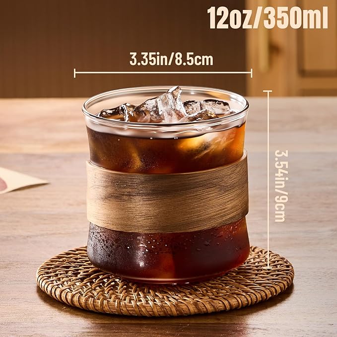 PARACITY Espresso Cups Set of 2 with Wooden Ring (12 OZ)