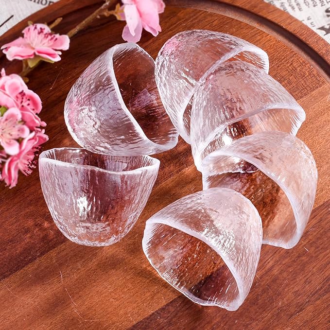 1.7 oz Small Glass Cup Set of 4-50ml Clear Sake Cup, Espresso Shot Glass, and Whiskey Tasting Glass - 2.55" Wide x 1.89" Tall Textured Transparent Glassware for Spirits, Tea, and Home Bar