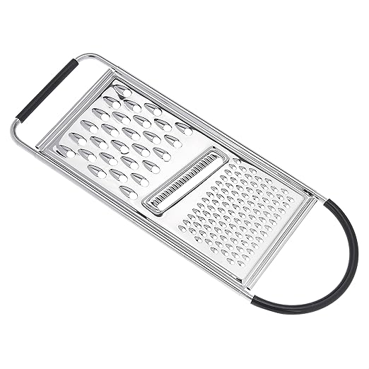 Amazon Basics Cheese Grater with Handle, Stainless Steel Zester, Easy to Clean, Dishwasher Safe, Rectangular, Non-Slip, Multifunction Tool for Kitchen Prep, Vegetables, Black