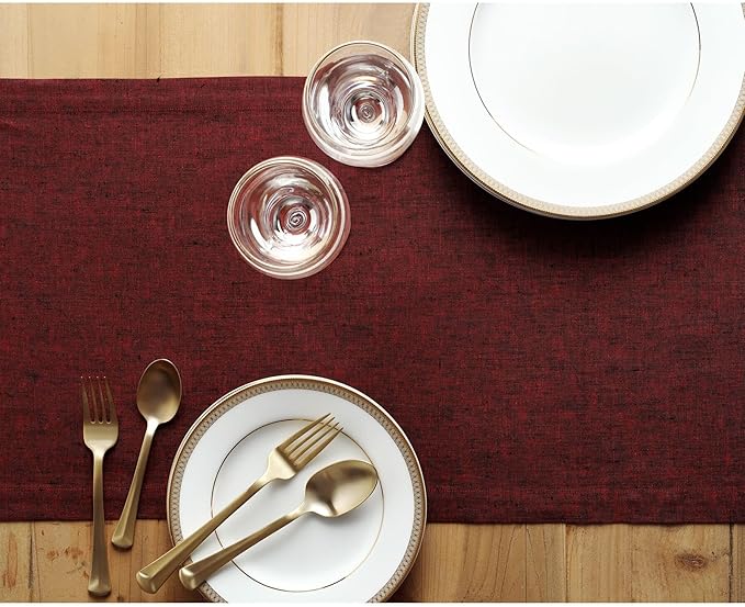Solino Home Linen Red Garnet Table Runner 156 Inches Long - Athena, 100% Pure Linen 14 x 156 Inch Table Runner for 4th of July