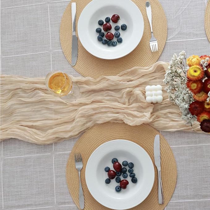 Winknowl Round Braided Placemats Set of 8 Washable Woven Heat Resistant Table Mats for Kitchen Dining Tables 15 inch Round Place Mats (Camel,8pcs)