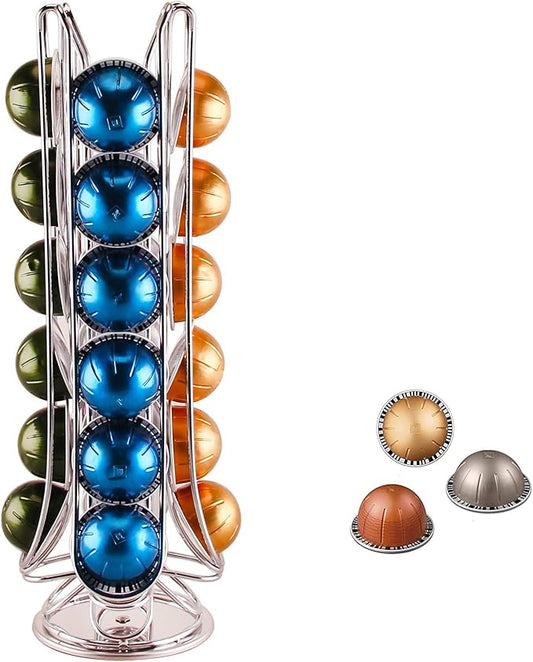 Exzact Coffee Capsule Holder, Compatible with Vertuo, Not Sold or Created by Vertuo, Max Capacity 24pcs Pod, Rotating Coffee Pod Stand Rack (New Packaging)