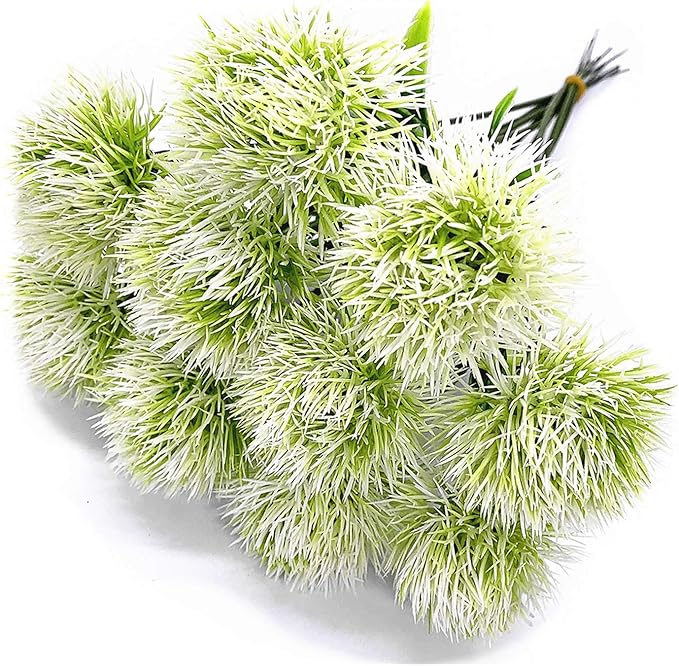 CATTREE Artificial Dandelion Flowers, Plastic Plants Shrubs Bushes Fake Grass Wedding Indoor Outdoor Home Garden Verandah Centerpieces Arrangements Party Decoration Planting Filler - White 10 Pcs
