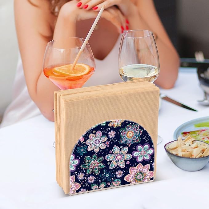 Mandala Cherry Blossoms Abstract Floral Napkin Holder for Table Acrylic Vertical Napkin Holders for Paper Napkins Decor Napkin Dispenser for Home Party Dining Cocktail Kitchen Accessories, 2 Pack