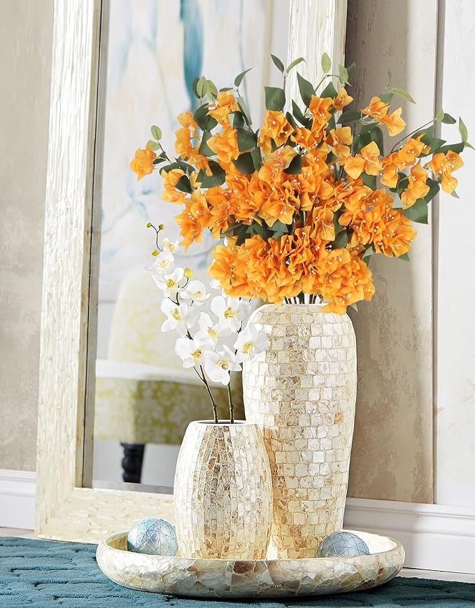 10PCS Bougainvillea Artificial 29.5" Orange Fake Flowers Silk Bougainvillea Vines Faux Bougainvillea Flower Stems Branches for Home Garden DIY Decorations Wedding Centerpieces (Orange)