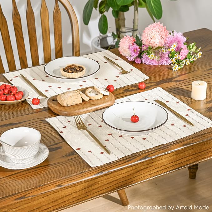 Artoid Mode Caramel Farmhouse Woven Rustic Placemats Set of 6,12x18 Seasonal Holiday Macrame Burlap Kitchen Dining Table Decoration for Home Party Decor