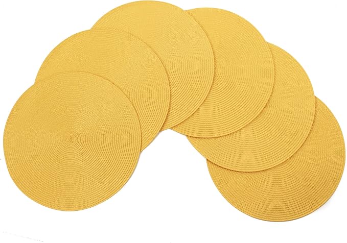 Vienna Woven Spiral Table Placemats 15 Inches Round Set of 6 Non-Slip Dining
