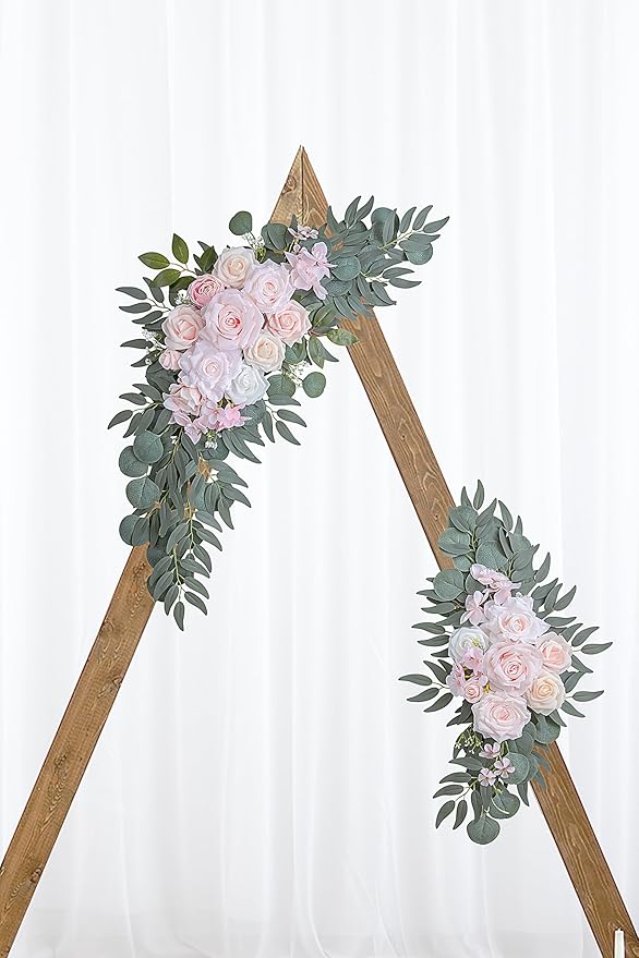 Olalaka Pink Wedding Arch Flowers Set of 2 for Wedding Welcome Signs, Artificial Wedding Flowers for Wedding Ceremony Outside(Pink & Ivory)