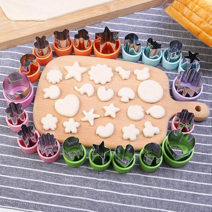 Vegetable Cutter Shapes Set for Kids – 20 Stainless Steel Mini Cookie & Fruit Cutters + 20 Cute Animal Food Picks & Forks – Bento Tools for Baking, Sandwich, Cheese, and Lunch Prep