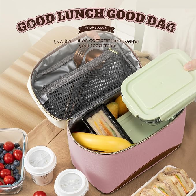 LOVEVOOK Lunch Box for Women,Large Adult Insulated Lunch Bag for Women,Leakproof Cooler Bag for Office Picnic Hiking Beach,Lunch Tote Bag with Adjustable Shoulder Strap