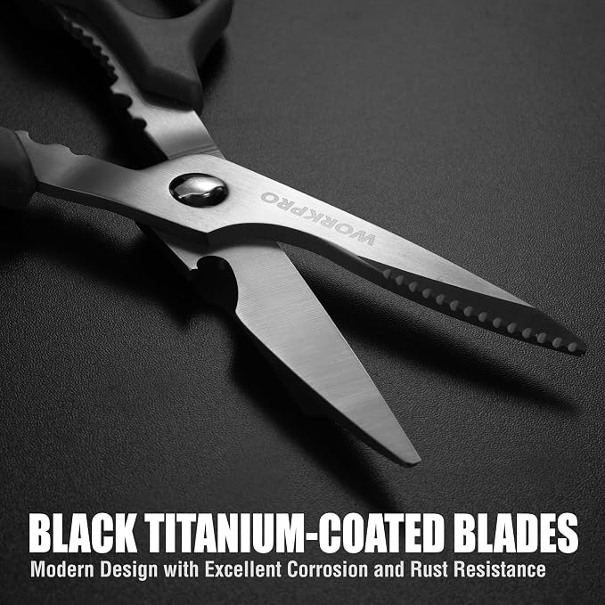 WORKPRO Kitchen Scissors, All Purpose Kitchen Shears with Detachable Stainless Steel Blades, Titanium Coated for Easy Cleaning, Heavy Duty for Meat, Fish, Nuts, Vegetables, Protective Cover Included