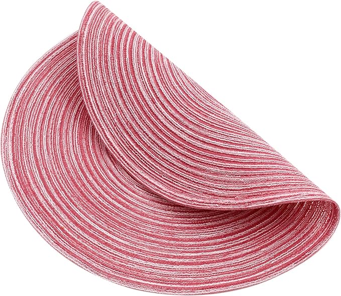 Topotdor 15 Inch Round Placemats Stain Resistant Anti-Skid Washable Polyproplene Table Mats Placemats(Pink, Set of 6)
