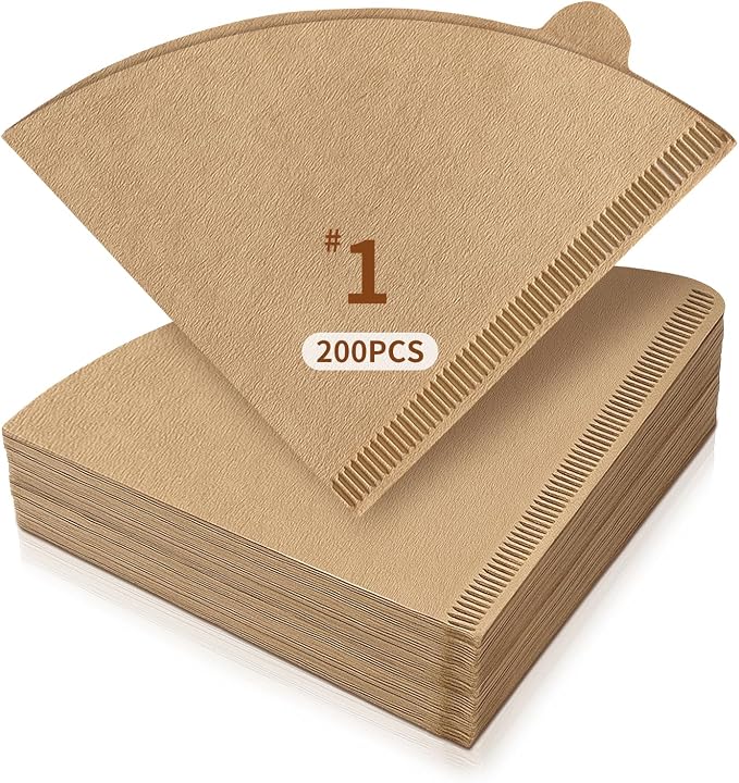 200 Count #1 Coffee Filters, Cone Coffee Filters #1 Disposable, Natural Unbleached #1 Paper Filter for Pour Over and Drip Coffee Maker, Suitable for Home Coffee Shop (1-2 Cup)