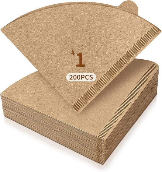 200 Count #1 Coffee Filters, Cone Coffee Filters #1 Disposable, Natural Unbleached #1 Paper Filter for Pour Over and Drip Coffee Maker, Suitable for Home Coffee Shop (1-2 Cup)