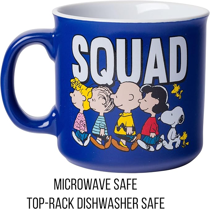 Silver Buffalo Peanuts Squad Featuring Sally, Linus, Charlie Brown, Lucy, Snoopy, and Woodstock Ceramic Camper Mug, 20 Ounces