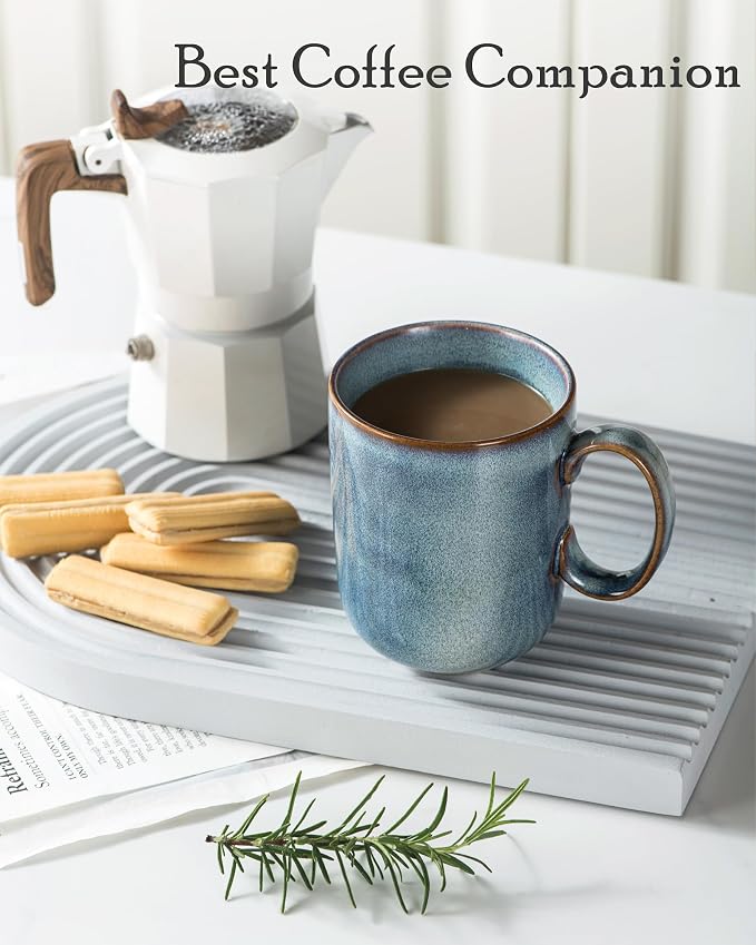 UNICASA Coffee Mug - 14 oz Ceramic Tea Cups Set of 4, Porcelain Cereal, Drinking Cups with Large Handle for Coffee, Tea, Milk, Latte and Cocoa, Soup Mug Gift Set for Men & Women - Light Blue