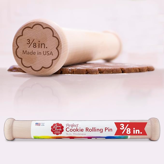 Perfect Cookie Rolling Pin 3/8-in. Fixed Depth Hardwood Made in the USA by Ann Clark