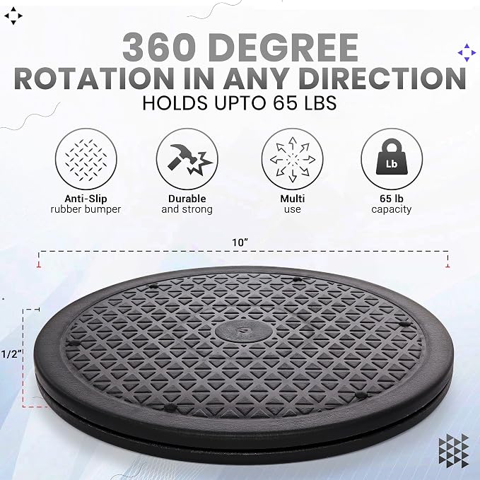 5 Pack 12 inch Lazy Susan Turntable Organizer, Non Skid Large Lazy Susan Turntable for Cabinet, Computer or Laptop, Plastic Turn Table, Black, by RamPro