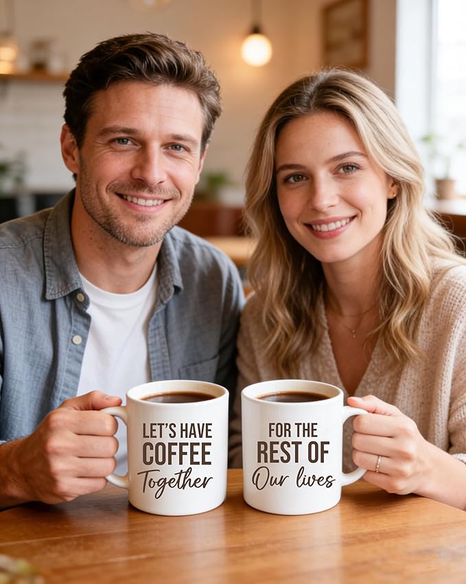 Let's Have Coffee Together For The Rest Of Our Lives Mug Set - Romantic Couples Gifts for Anniversary, Wedding, Engagement - 11oz Ceramic Mugs for Bride and Groom, New Parents