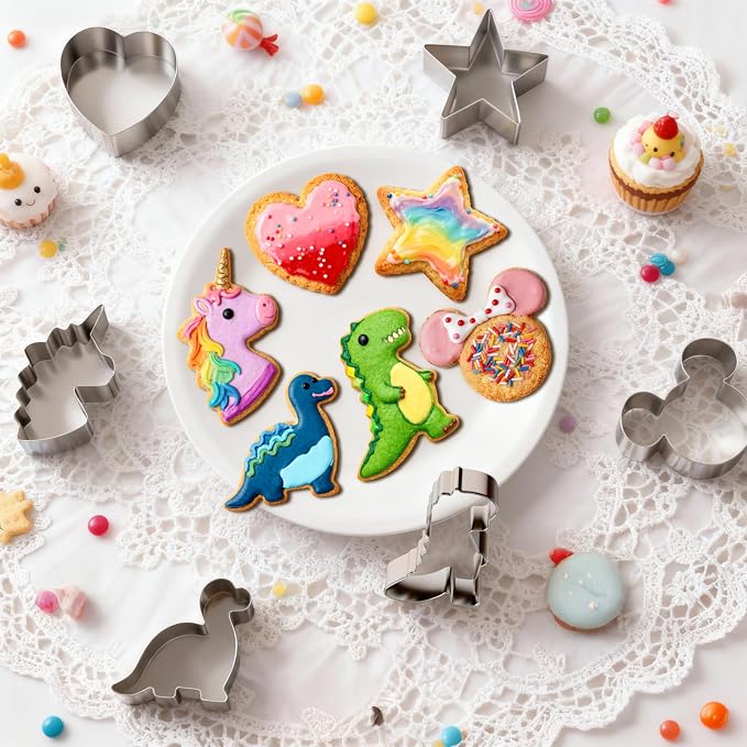 Stainless Steel Cookie Cutters, Mickey Unicorn Dinosaur Heart Star Cookie Cutters, Metal Biscuit Cutter Molds for Baking or Valentine's Day Christmas Holiday Party Decorations