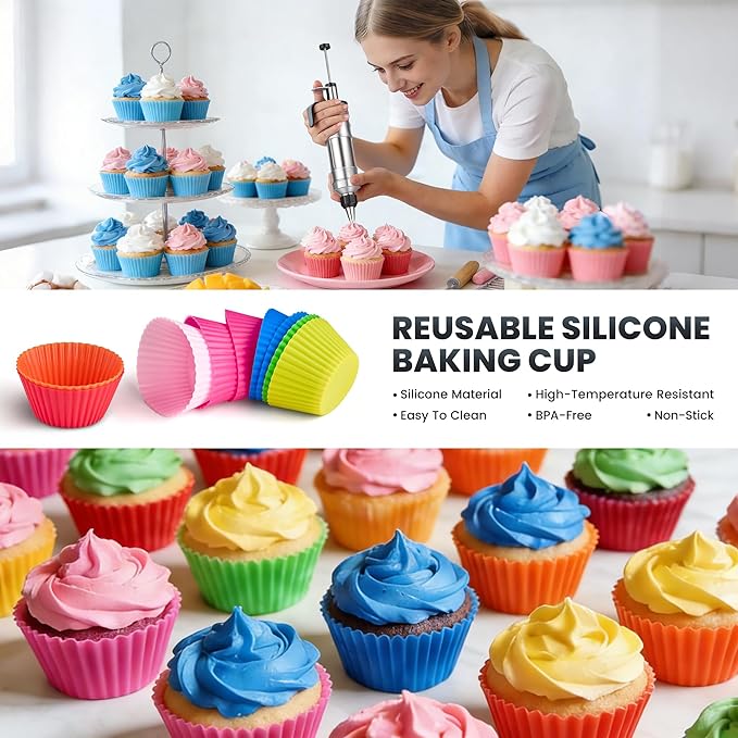 Dessert Decorating Syringe Set - Cupcake Icing Piping Kit, Cupcake Frosting Filling Injector with 6 Piping Icing Nozzles, 9 Silicone Cupcakes for Cake, Cupcakes, Cookie (18Pcs-Black)