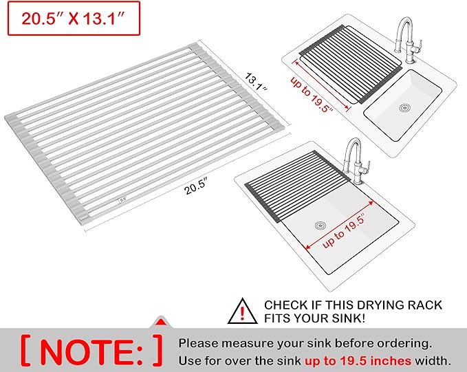 Surpahs Over the Sink Multipurpose Roll-Up Dish Drying Rack (Warm Gray, Large - 20.5" x 13.1")