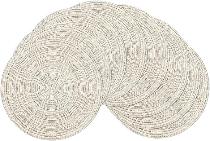 SHACOS Placemats Set of 8 Round Braided Place Mats 15 inch Washable Table Mats for Home Wedding Holiday Party (Ivory, 8)