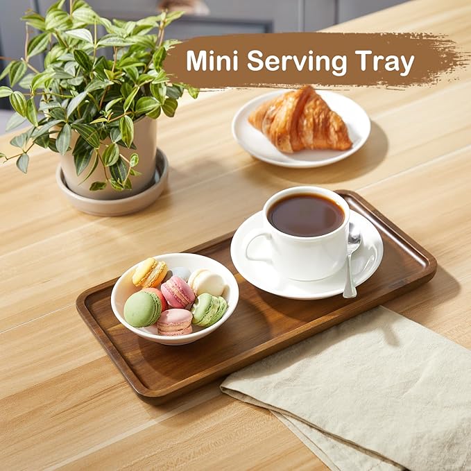 Small Acacia Wood Serving Tray – 12 Inch Rectangular Wooden Decorative Tray for Food, Appetizers, Snacks, Desserts, Coffee Table, Bathroom, Entryway, Vanity, Home Decor Organizer