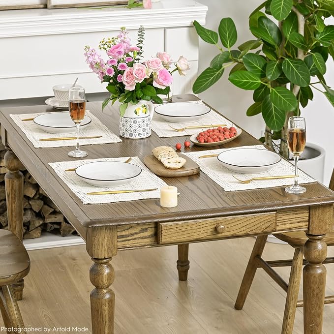 Artoid Mode Beige Farmhouse Woven Rustic Hollow Placemats Set of 6,12x18 Inch Seasonal Holiday Table Mats Party Kitchen Dining Decoration