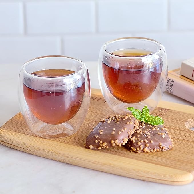 Youngever 4 Pack Espresso Cups, Double Wall Thermo Insulated Espresso Cups, Glass Coffee Cups (3.5 Ounce)