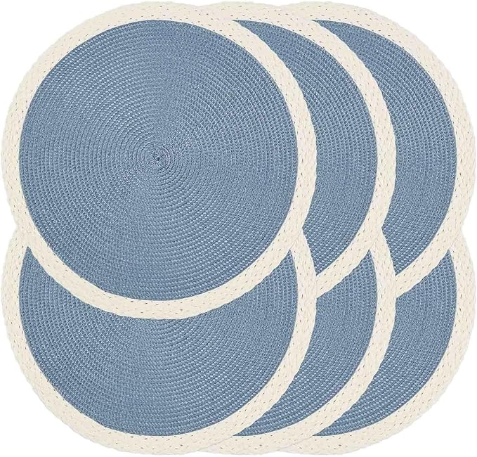 Noctiflorous Braided Round Placemats Set of 6, 15 Inch Woven Table Mats, Non-Slip Washable Place Mats for Kitchen Dining Table Decor (Mint Blue, 6)