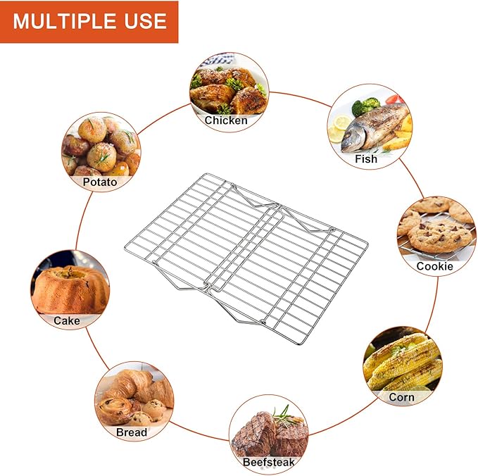 P&P CHEF Cooling Rack, 5-Tier Stainless Steel Stackable Baking Cooking Racks for Cooling Roasting Grilling, Collapsible & Heavy Duty, Oven Safe & Easy Clean, 16.5" x 11.4", Silver