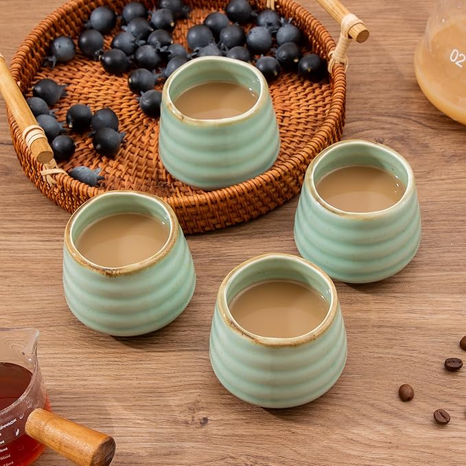 4pcs Japanese Tea Cup Set – Mini Size Cup 5OZ Ceramic Matcha Cup, Handless Espresso Cups, Cute Small Porcelain Coffee Mugs for Coffee Tea Lovers, Dishwasher & Microwave Safe (Mint)