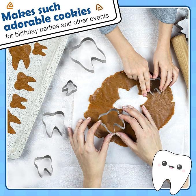 Havawish 4 Pcs Cookie Cutter Set: 5in, 4in, 3in, 2in Stainless Steel Tooth Cookie Cutter for Baking, Fondant, Fruit, Bread, Party Decorations